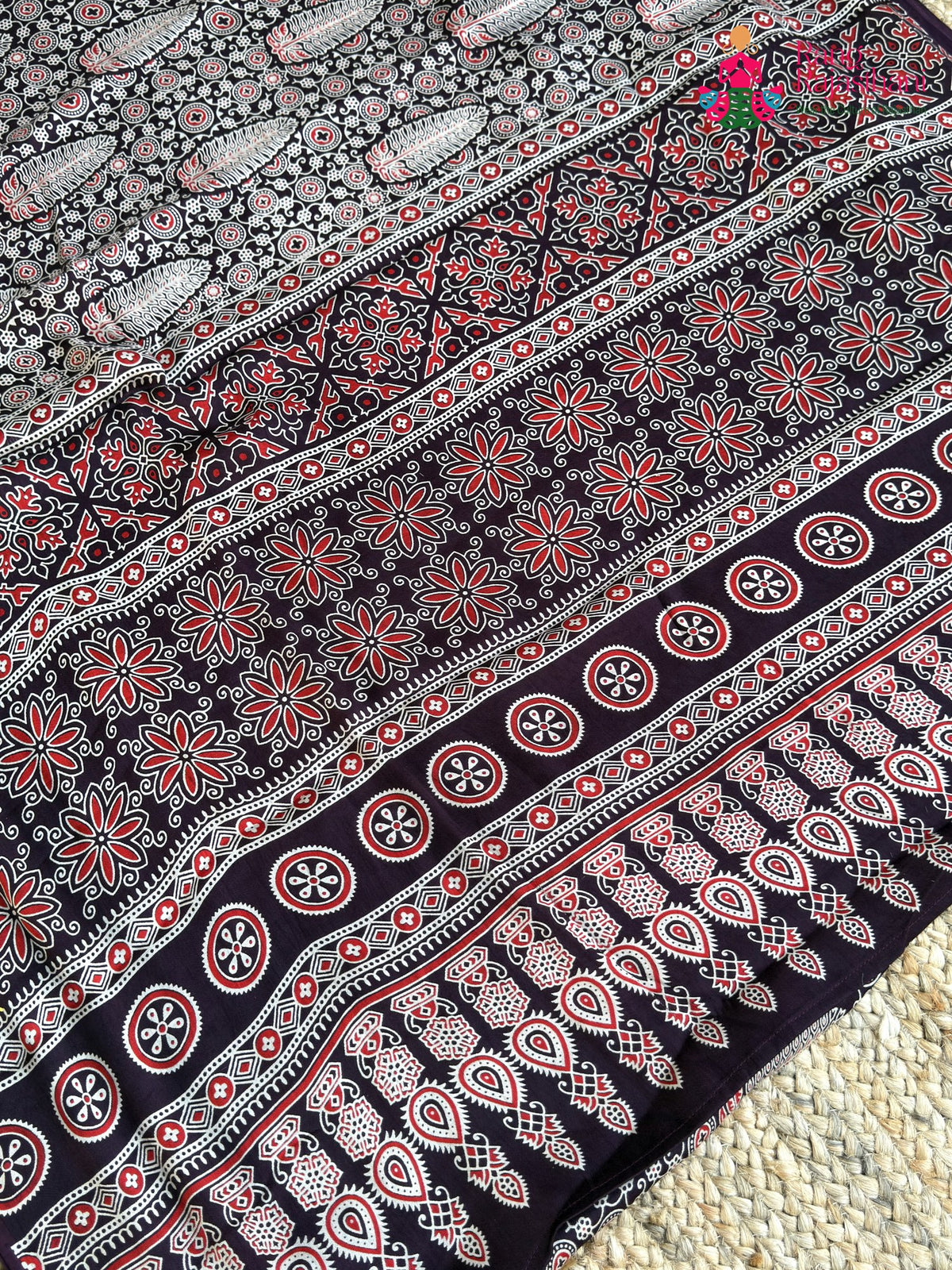 Wine Pure Modal Silk Ajrakh Print Saree for Family Occasions | Festive Wear