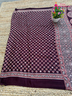 Wine Pure Modal Silk Mirror Ajrakh Print Saree for Sangeet Night | Shop Online