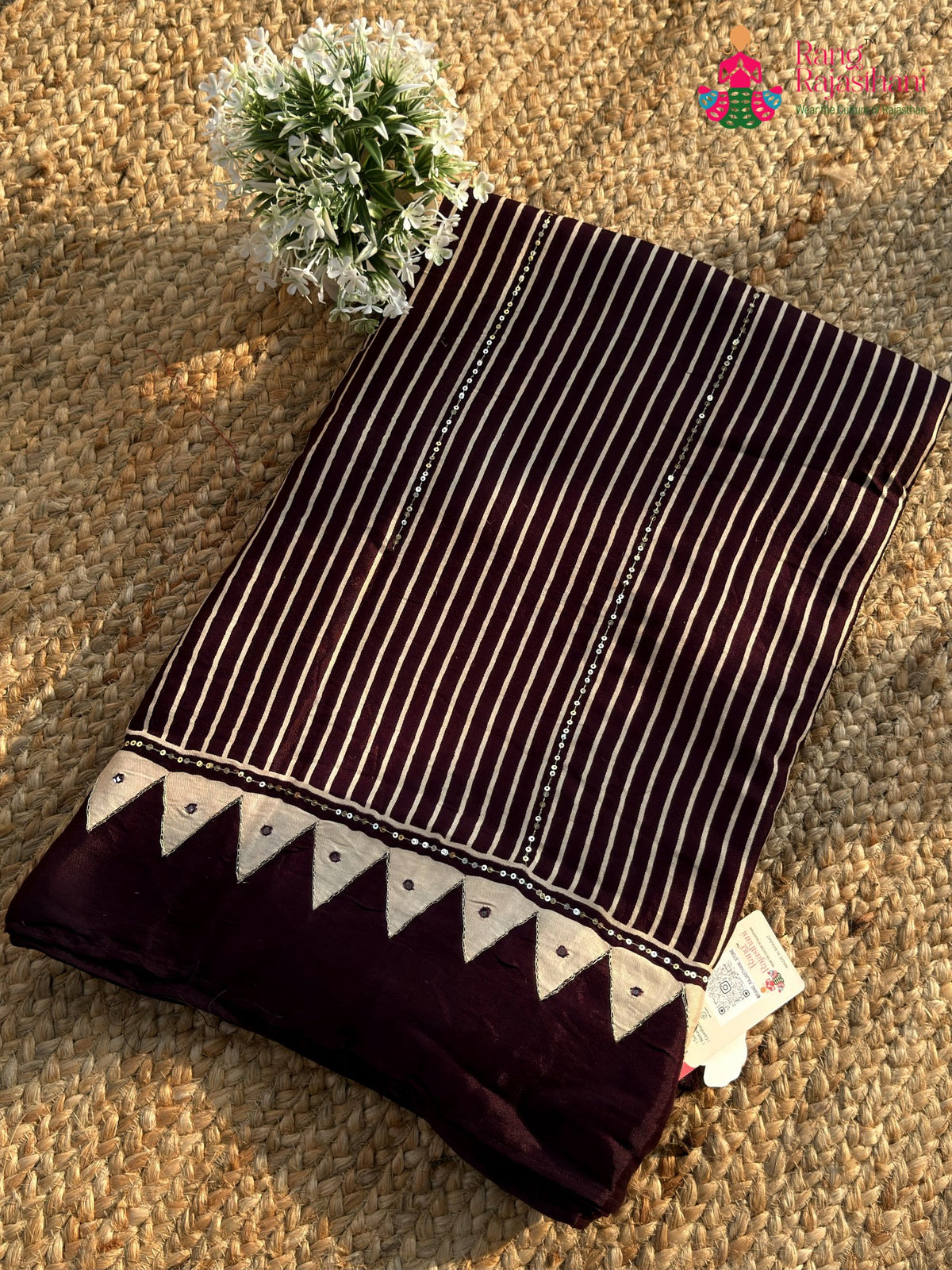 Wine Pure Modal Silk Sequin Ajrakh Print Saree for Wedding Reception | Designer Saree