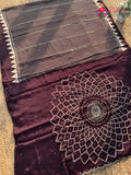 Wine Pure Modal Silk Sequin Ajrakh Print Saree for Wedding Reception | Designer Saree