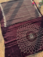 Wine Pure Modal Silk Sequin Ajrakh Print Saree for Wedding Reception | Designer Saree