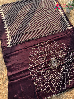 Wine Pure Modal Silk Sequin Ajrakh Print Saree for Wedding Reception | Designer Saree