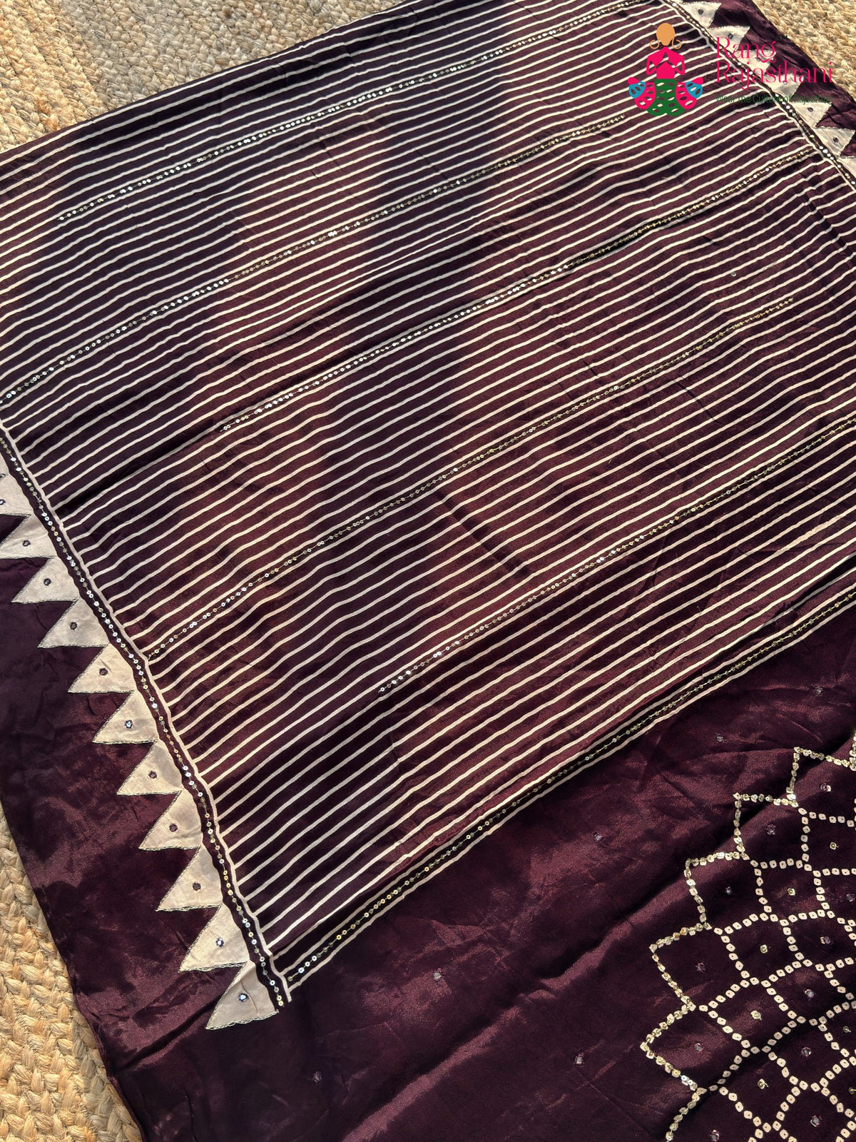 Wine Pure Modal Silk Sequin Ajrakh Print Saree for Wedding Reception | Designer Saree