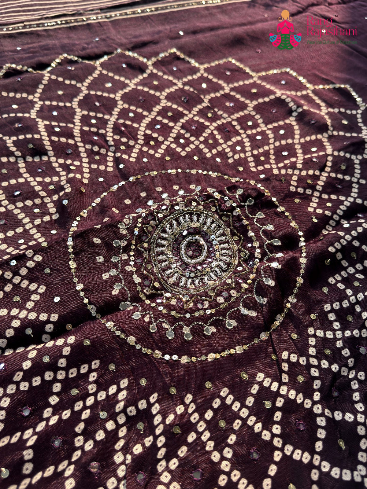 Wine Pure Modal Silk Sequin Ajrakh Print Saree for Wedding Reception | Designer Saree