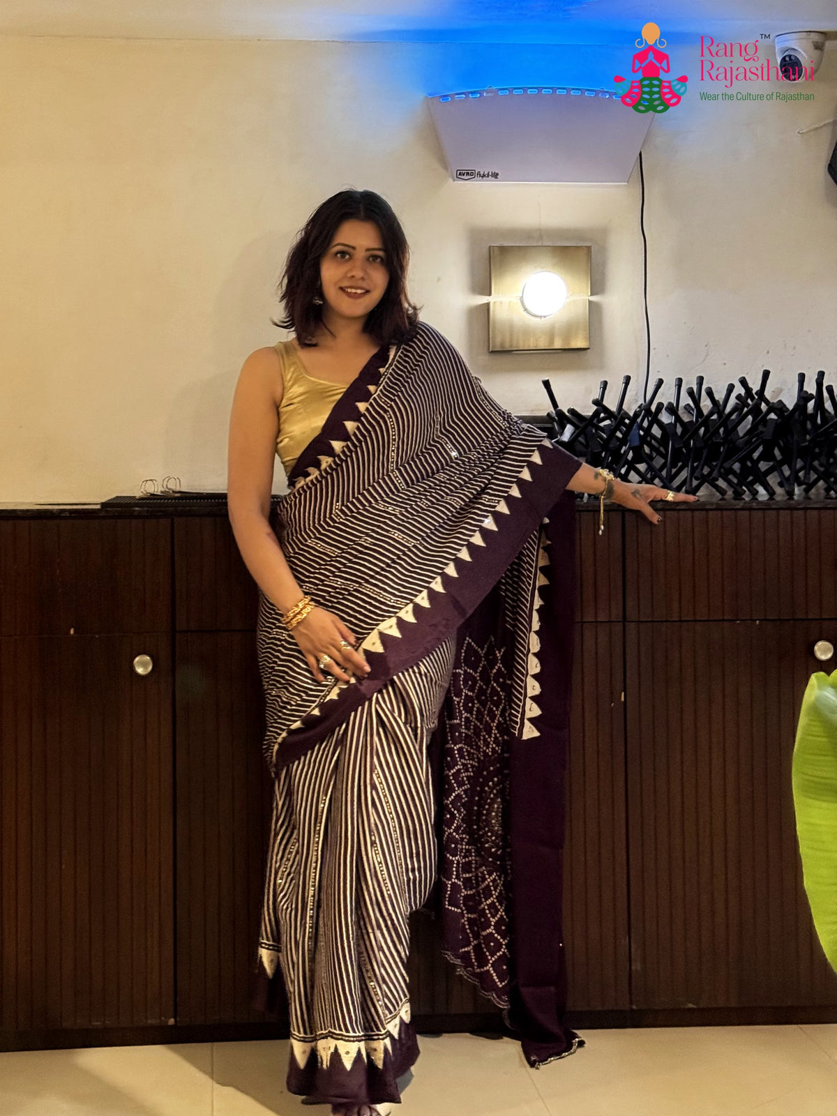 Wine Pure Modal Silk Sequin Ajrakh Print Saree for Wedding Reception | Designer Saree