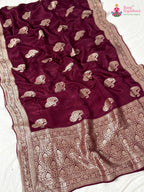wine pure russian silk resham embroidery saree by Rang Rajasthani