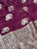 pallu detailing of wine pure russian silk resham embroidery saree