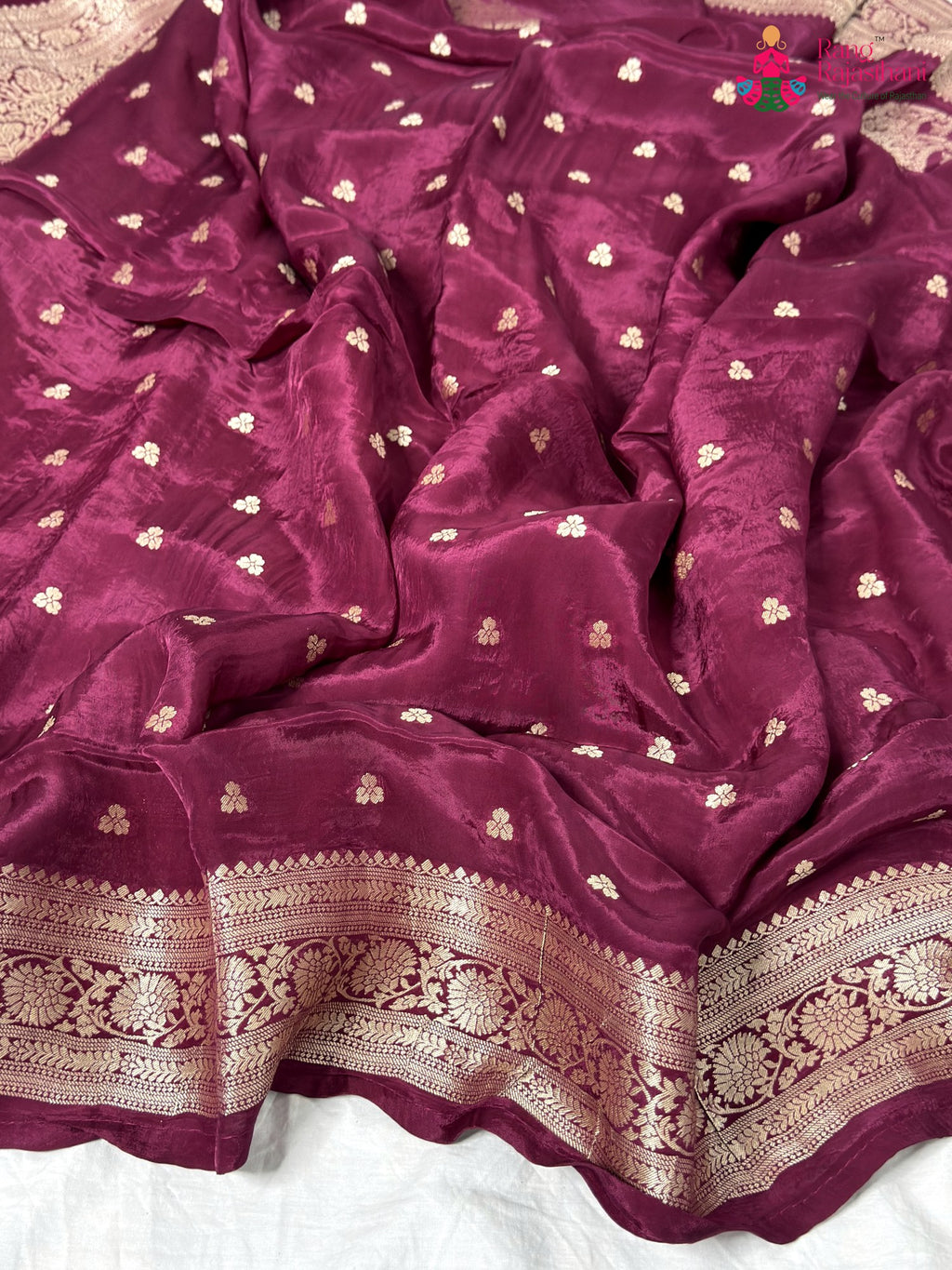 close up detailing of wine pure russian silk resham embroidery saree