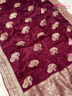 wine pure russian silk resham embroidery saree ethnic wear by Rang Rajasthani