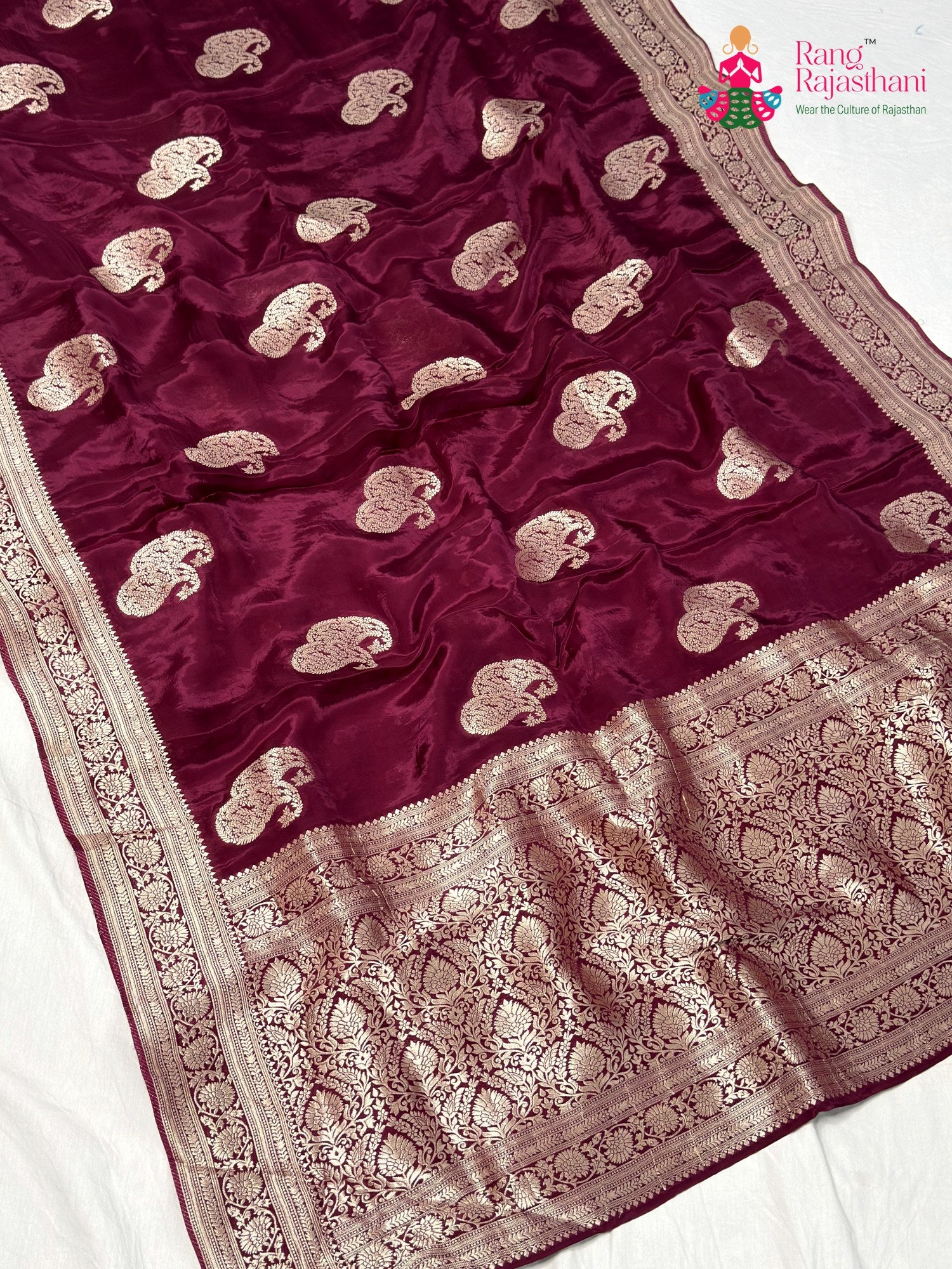 Wine Pure Russian Silk Resham Embroidery Saree for Wedding Reception | Classic Pick