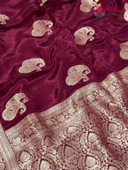 design pattern of wine pure russian silk resham embroidery saree