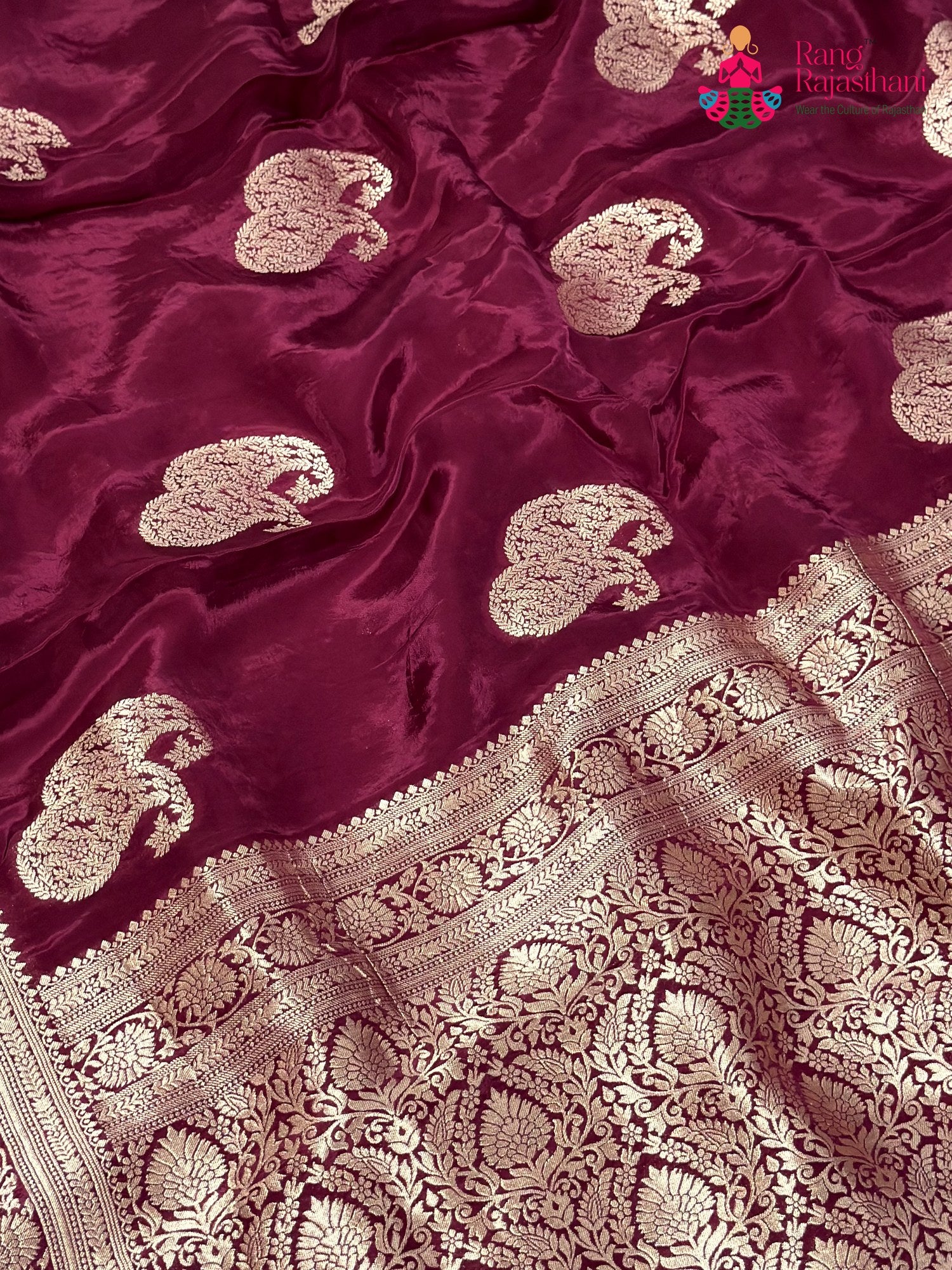 Wine Pure Russian Silk Resham Embroidery Saree for Wedding Reception | Classic Pick