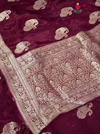border detail of wine pure russian silk resham embroidery saree