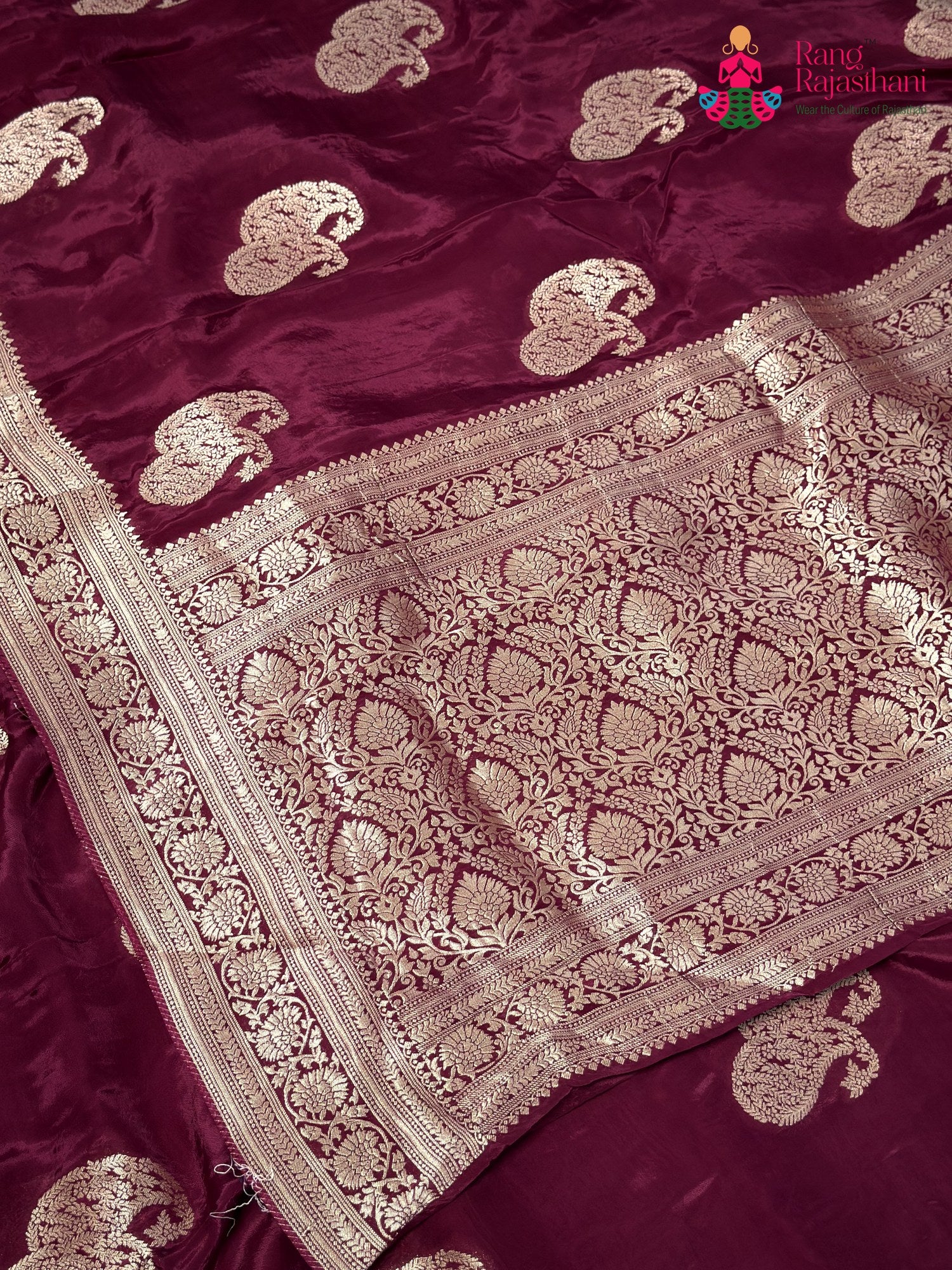 Wine Pure Russian Silk Resham Embroidery Saree for Wedding Reception | Classic Pick