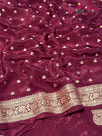 fabric texture of wine pure russian silk resham embroidery saree