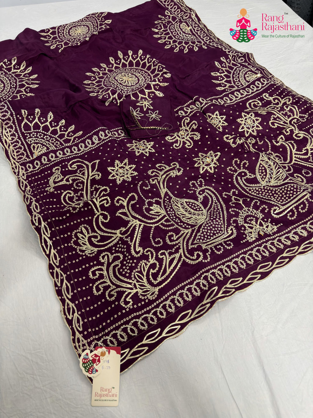 wine pure upada silk bandhani saree for wedding reception by Rang Rajasthani
