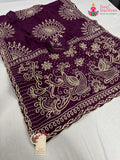 wine pure upada silk bandhani saree for wedding reception by Rang Rajasthani