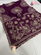 wine pure upada silk bandhani saree for wedding reception by Rang Rajasthani