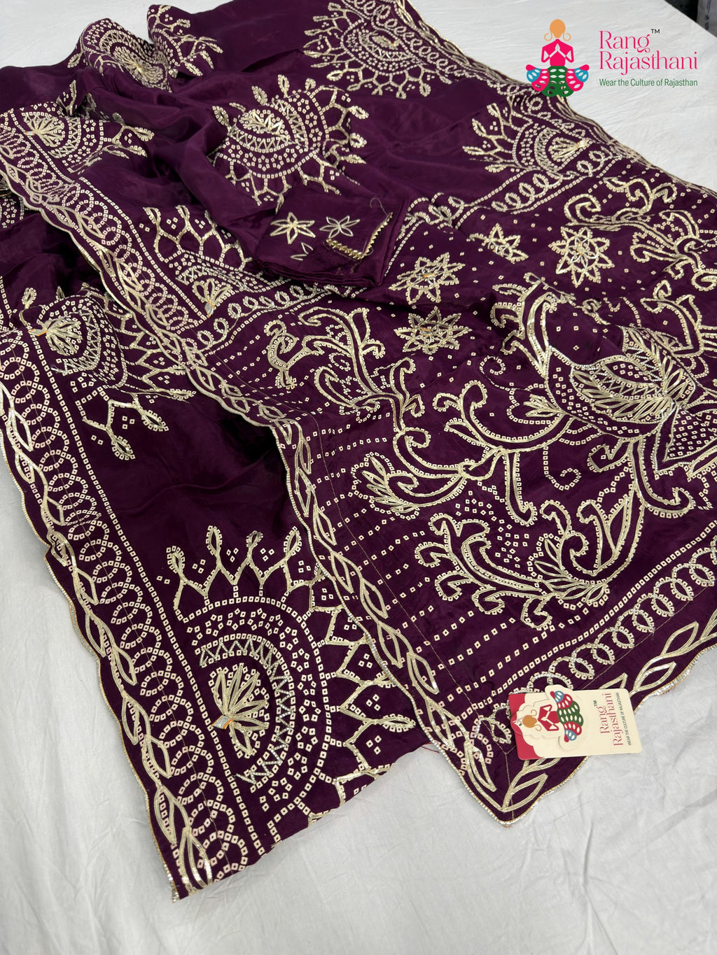 complete look of wine pure upada silk bandhani saree