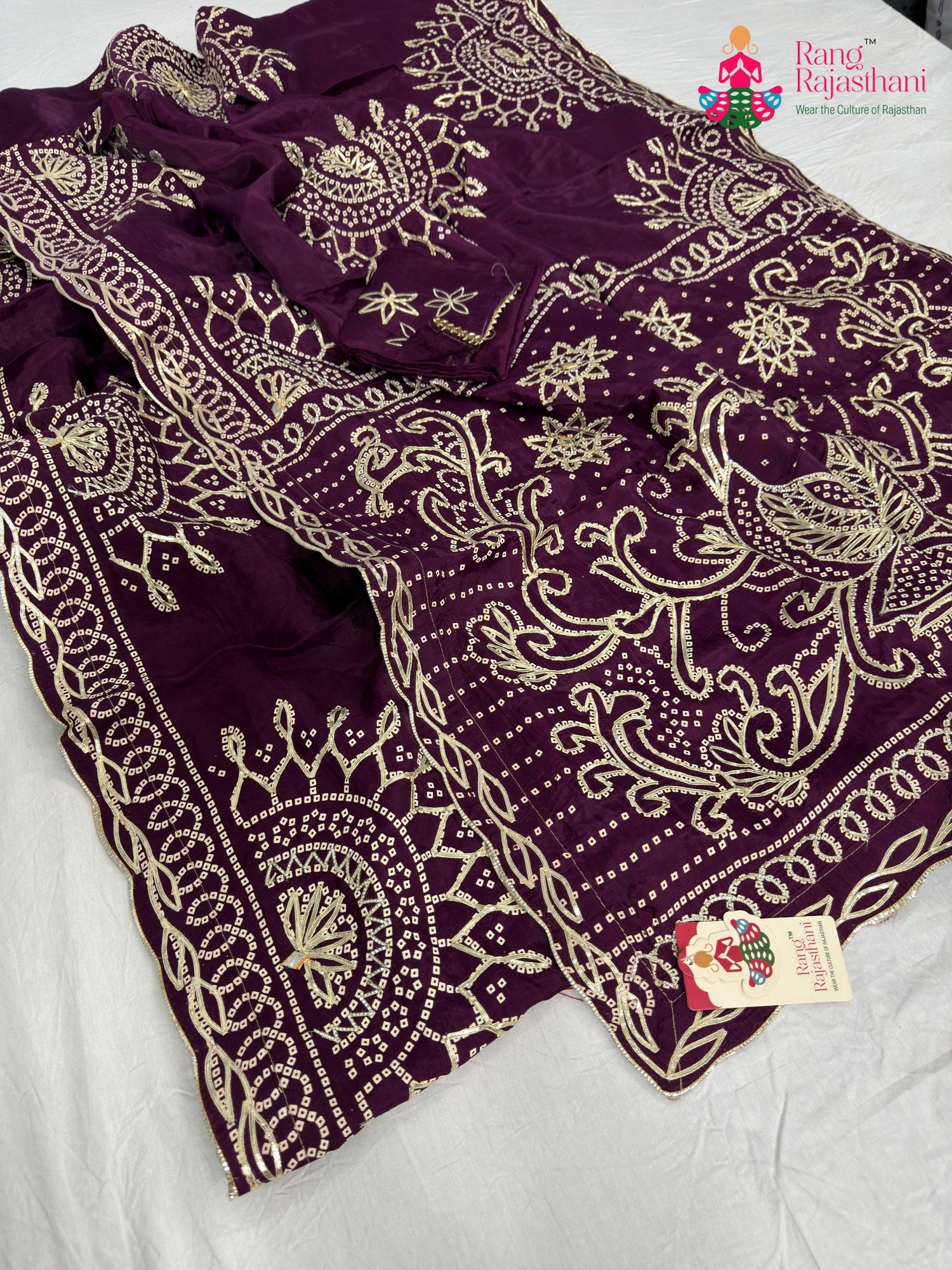 complete look of wine pure upada silk bandhani saree