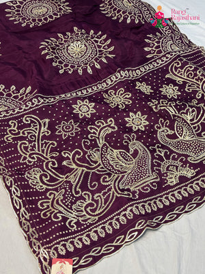 Wine Pure Upada Silk Bandhani Print Chunri Saree for Wedding Reception | Authentic Weave