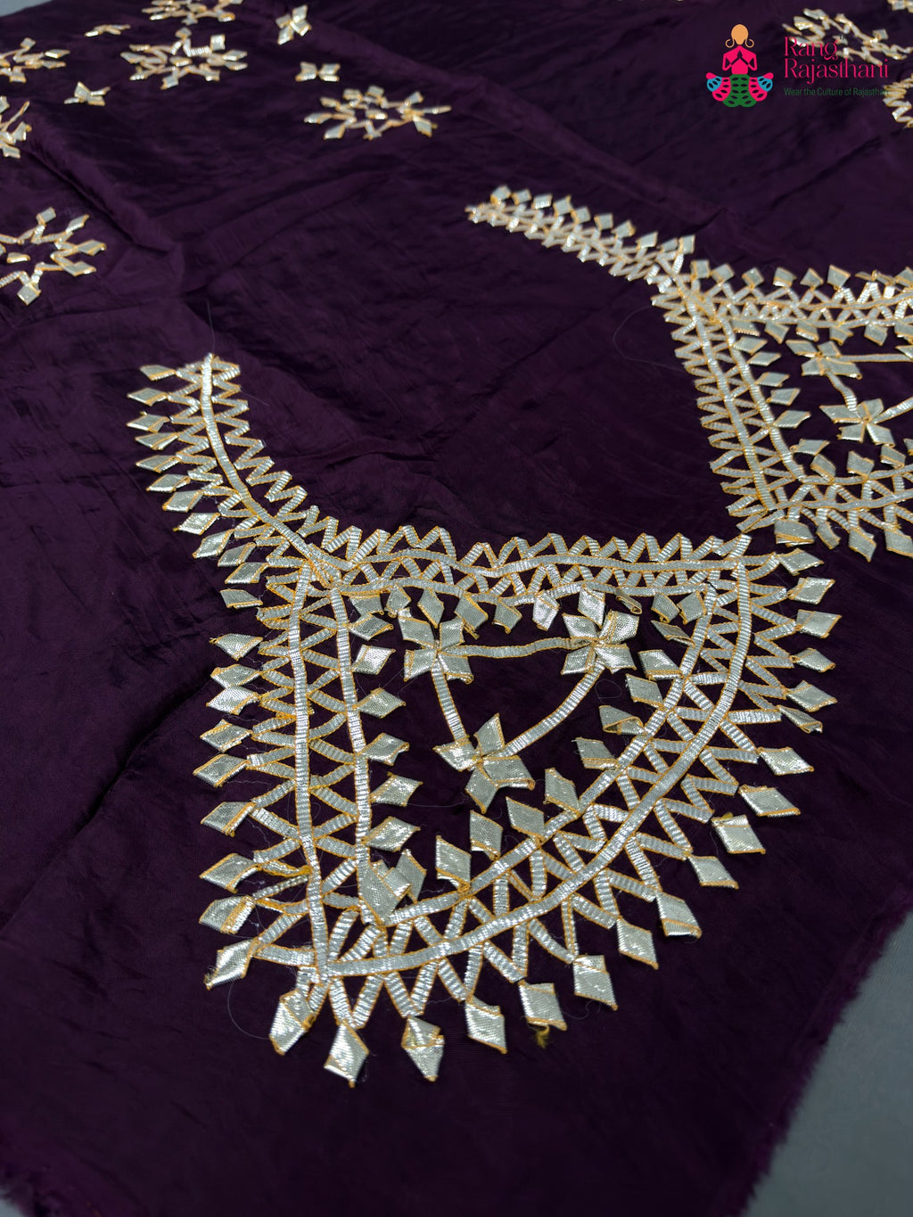 pallu detailing of wine pure upada silk gota patti blouse 3806