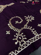 close up detailing of wine pure upada silk gota patti blouse 3806