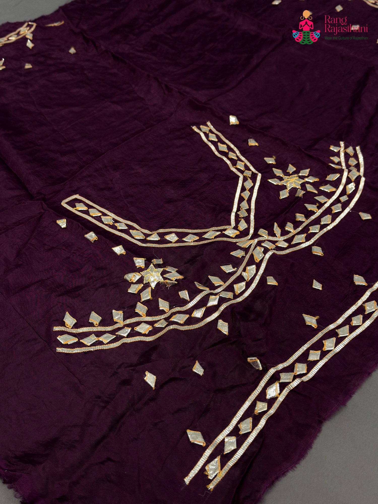 pallu detailing of wine pure upada silk gota patti blouse 3812