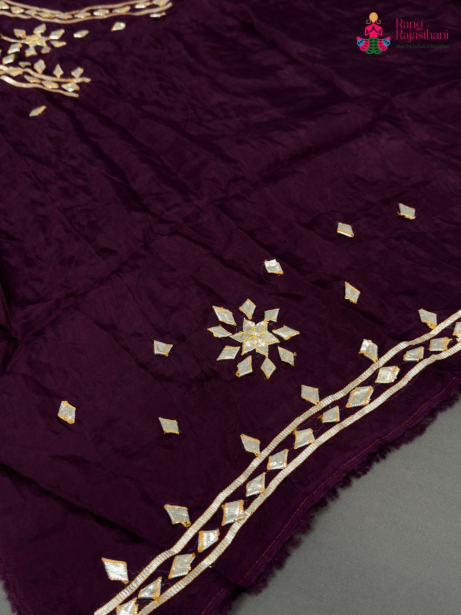 close up detailing of wine pure upada silk gota patti blouse 3812
