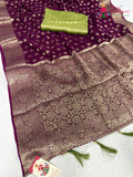 Wine Soft Georgette Banarasi Zari Weave Saree : Soft Grace