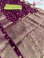 border detailing of wine soft georgette banarasi zari weave saree