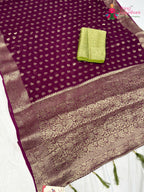 Wine Soft Georgette Banarasi Zari Weave Saree for Raksha Bandhan | Soft Drape