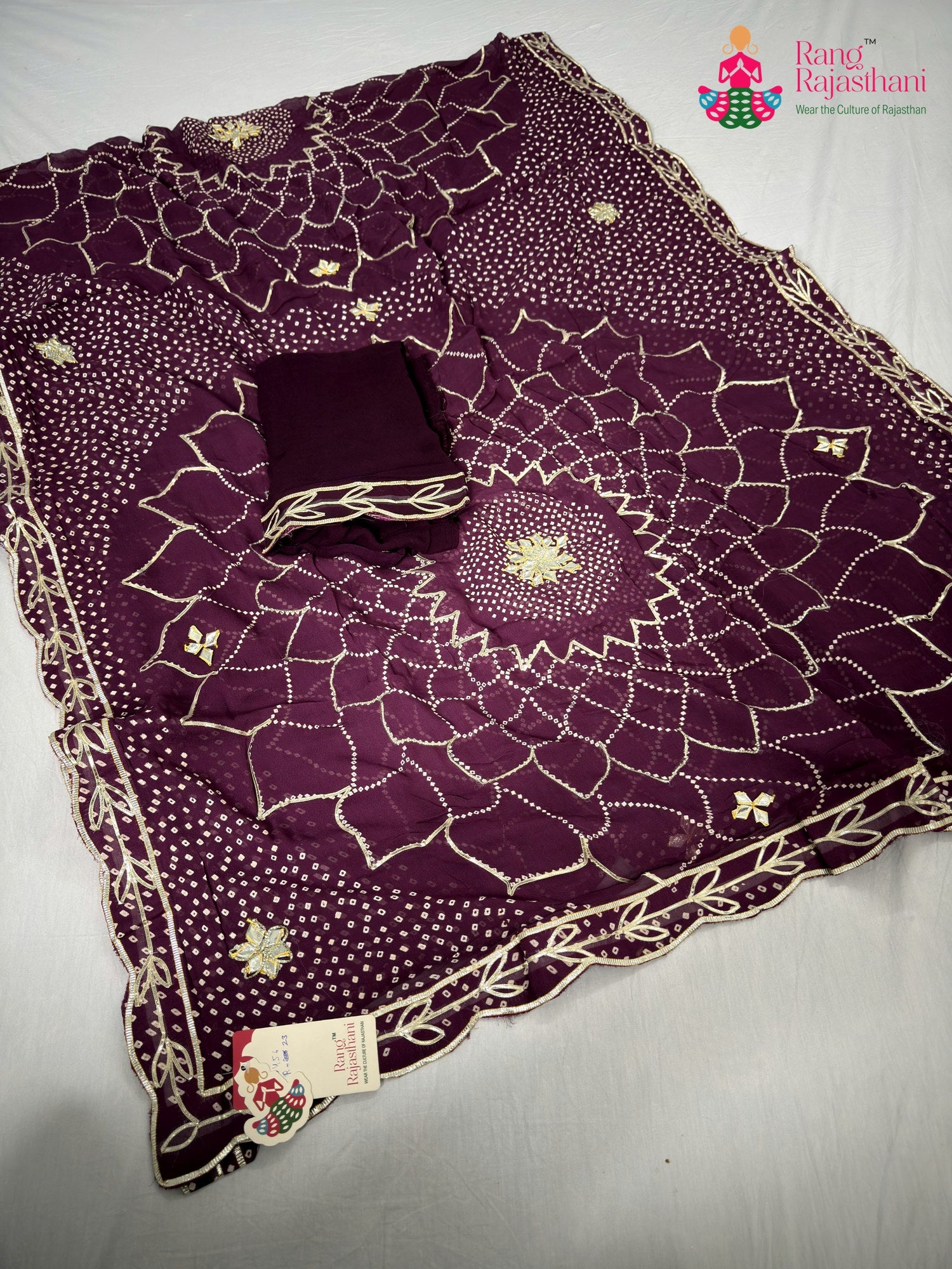 wine soft georgette bandhani saree for mayra ceremony by Rang Rajasthani