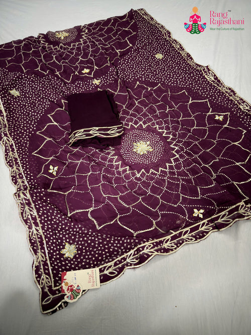 Wine Soft Georgette Bandhani Saree : Balanced Grace main-image