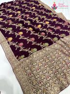 wine soft georgette meenakari zari saree for sangeet night by Rang Rajasthani