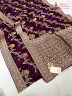 border detailing of wine soft georgette meenakari zari saree