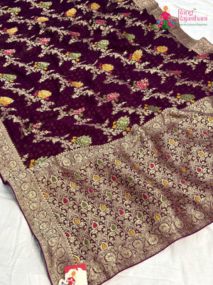 Wine Soft Georgette Meenakari Zari Saree for Sangeet Night | Wedding Collection