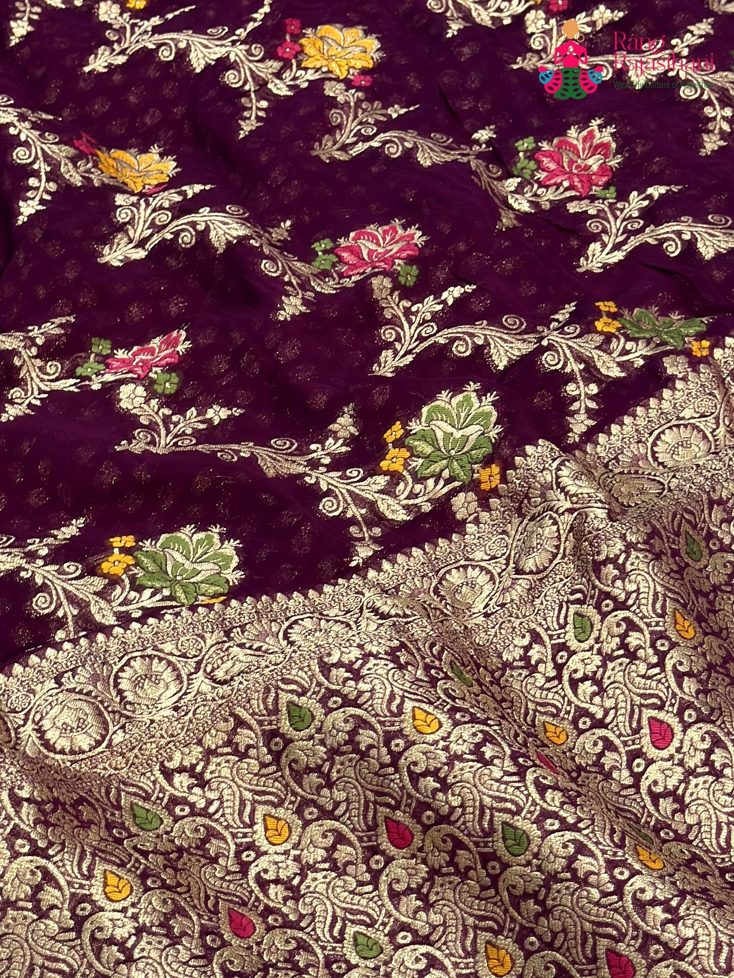 Wine Soft Georgette Meenakari Zari Saree for Sangeet Night | Wedding Collection