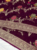 Wine Soft Georgette Meenakari Zari Saree for Sangeet Night | Wedding Collection