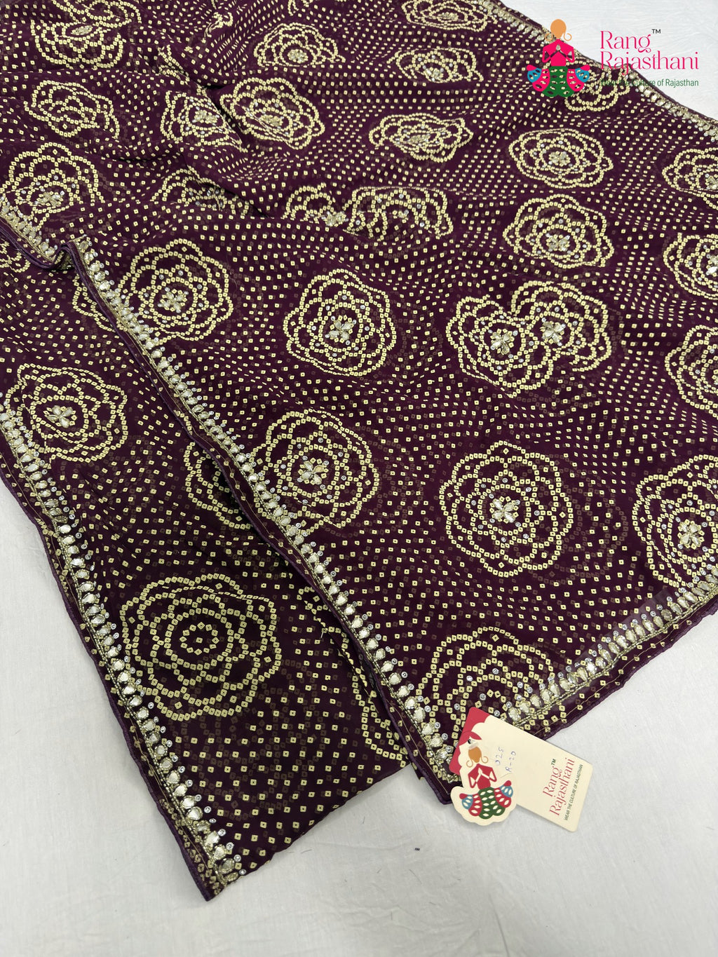 complete look of wine synthetic bandhani saree