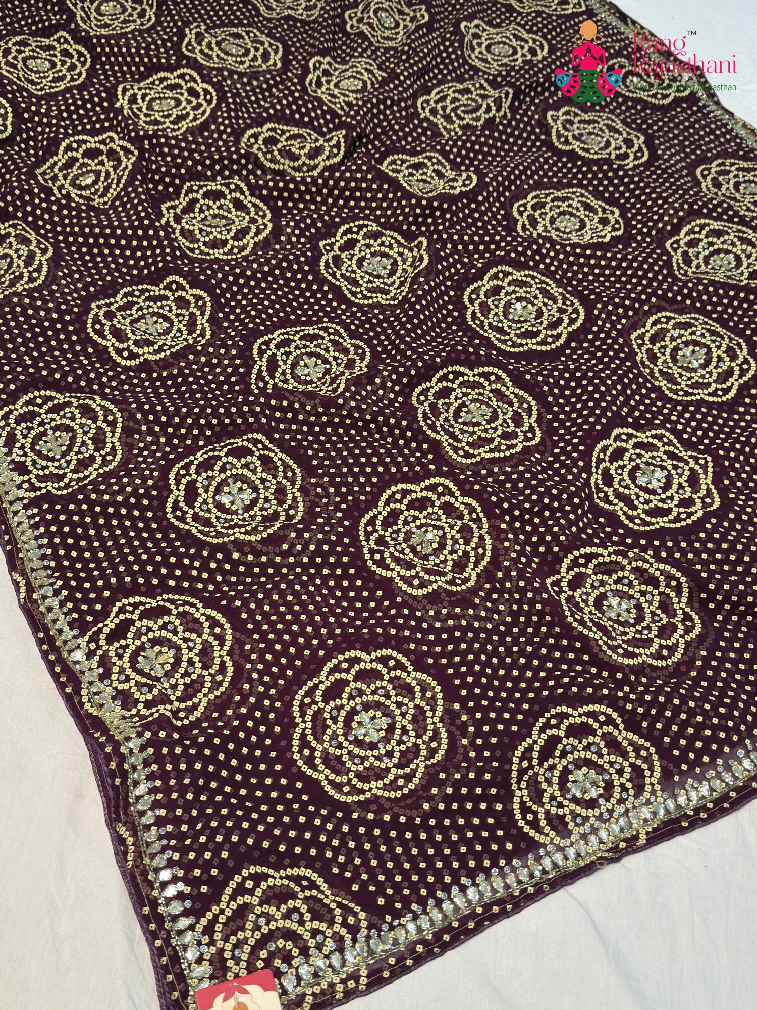 Wine Synthetic Bandhani Chunri Saree for Mayra Ceremony | Graceful Pick