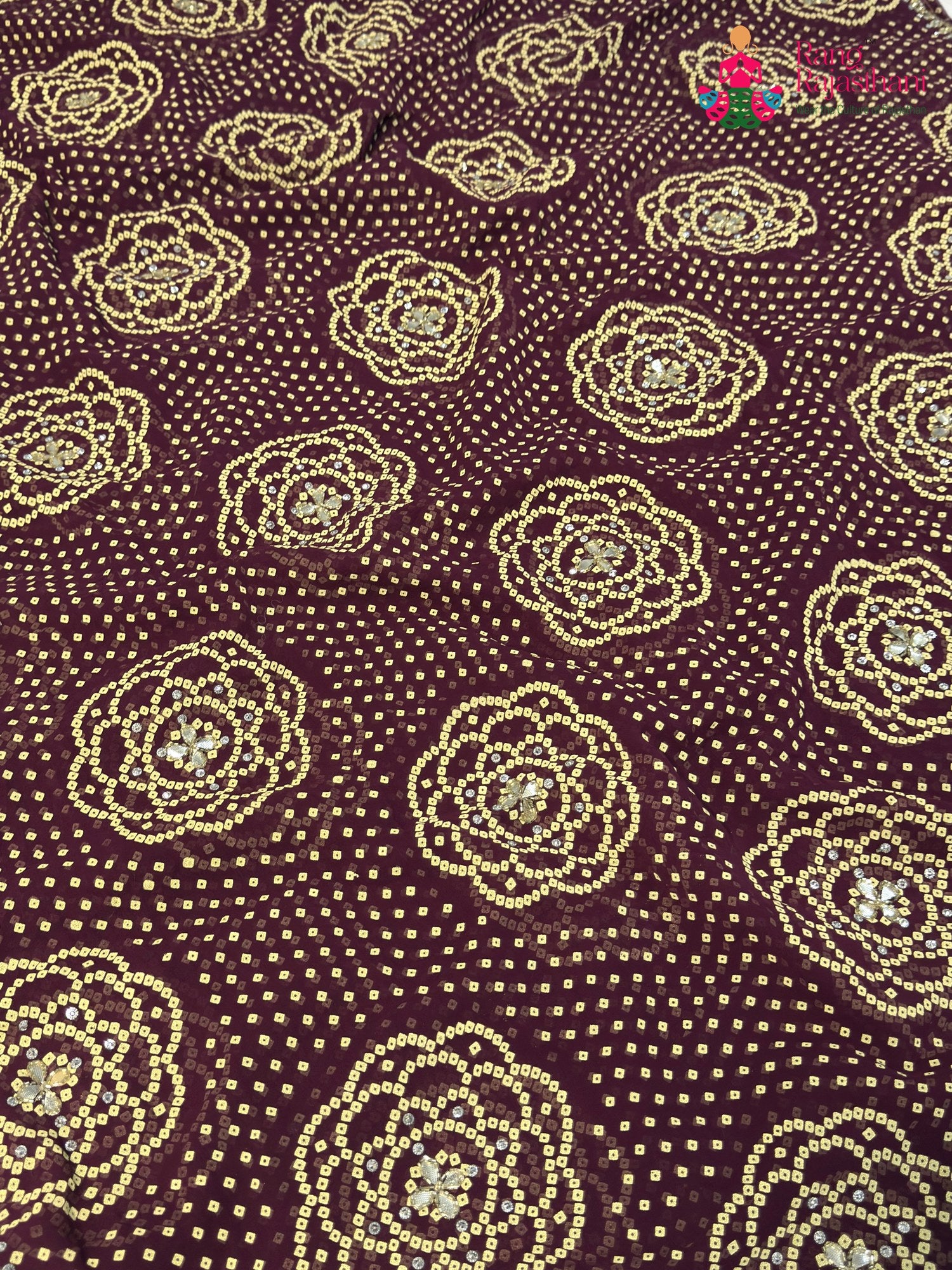 Wine Synthetic Bandhani Chunri Saree for Mayra Ceremony | Graceful Pick