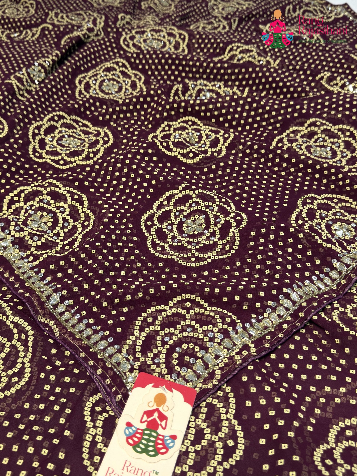 Wine Synthetic Bandhani Chunri Saree for Mayra Ceremony | Graceful Pick