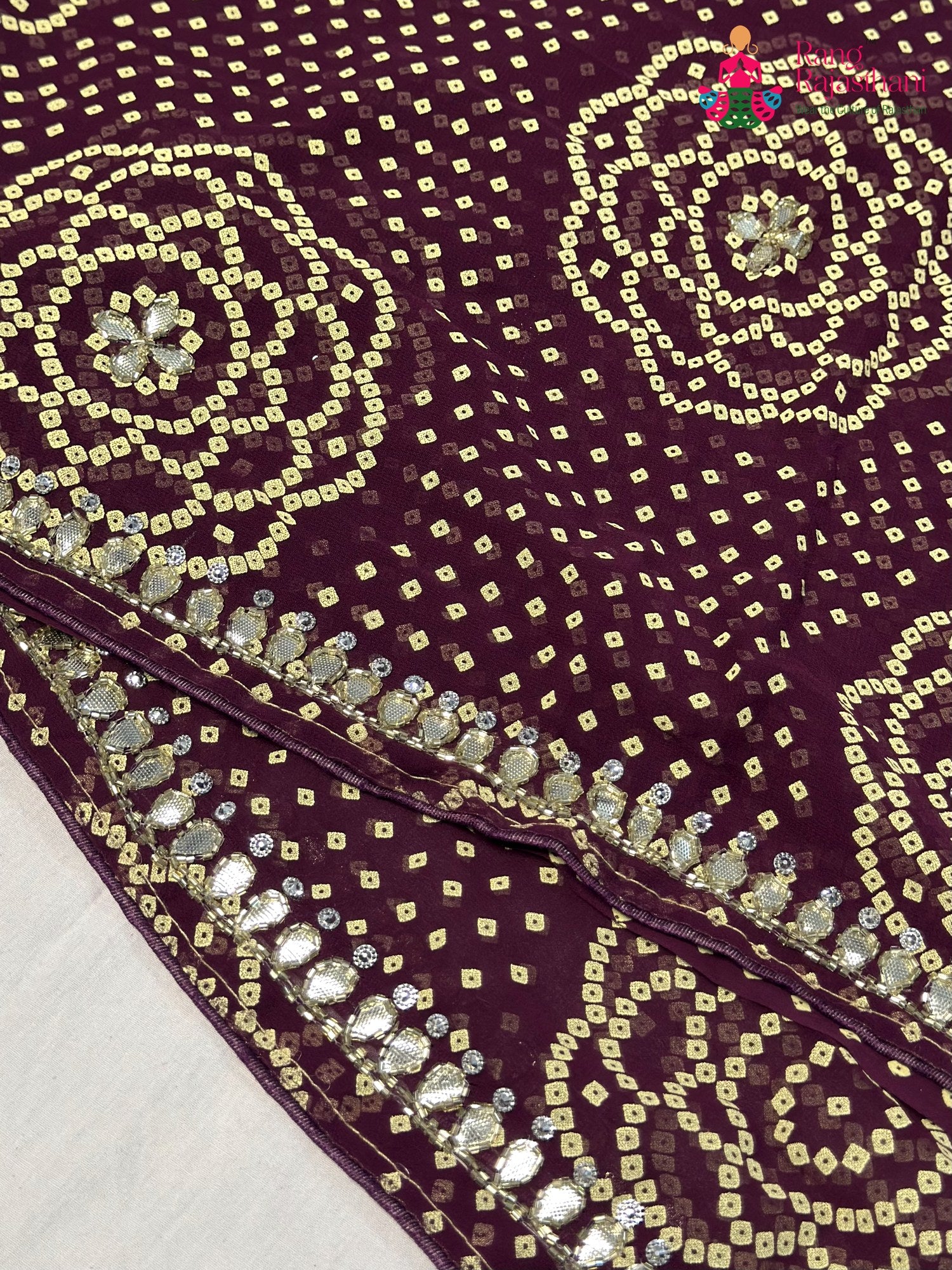 Wine Synthetic Bandhani Chunri Saree for Mayra Ceremony | Graceful Pick