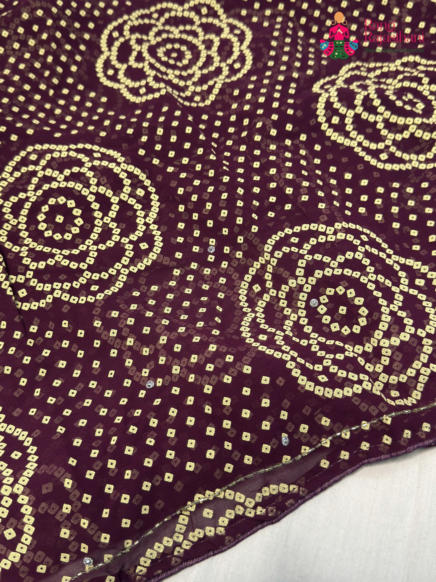Wine Synthetic Bandhani Chunri Saree for Mayra Ceremony | Graceful Pick