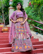 Purple Silk saree with Banarasi and Figure Work back view