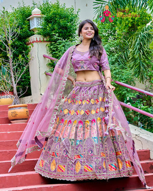Purple Art Silk Zari Embroidery Lehenga Chunni for Sangeet Night | Classic Pick