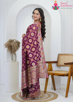 Wine Pure Georgette saree with Khaddi Work side drape view