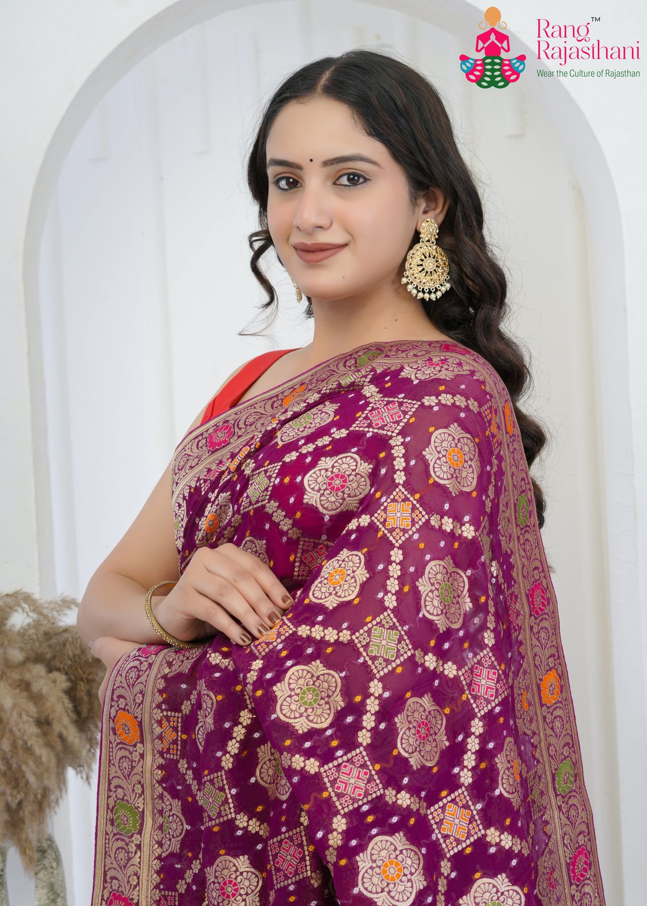 Wine Khaddi Georgette Rhythm Art Saree: Wedding Shine Mode