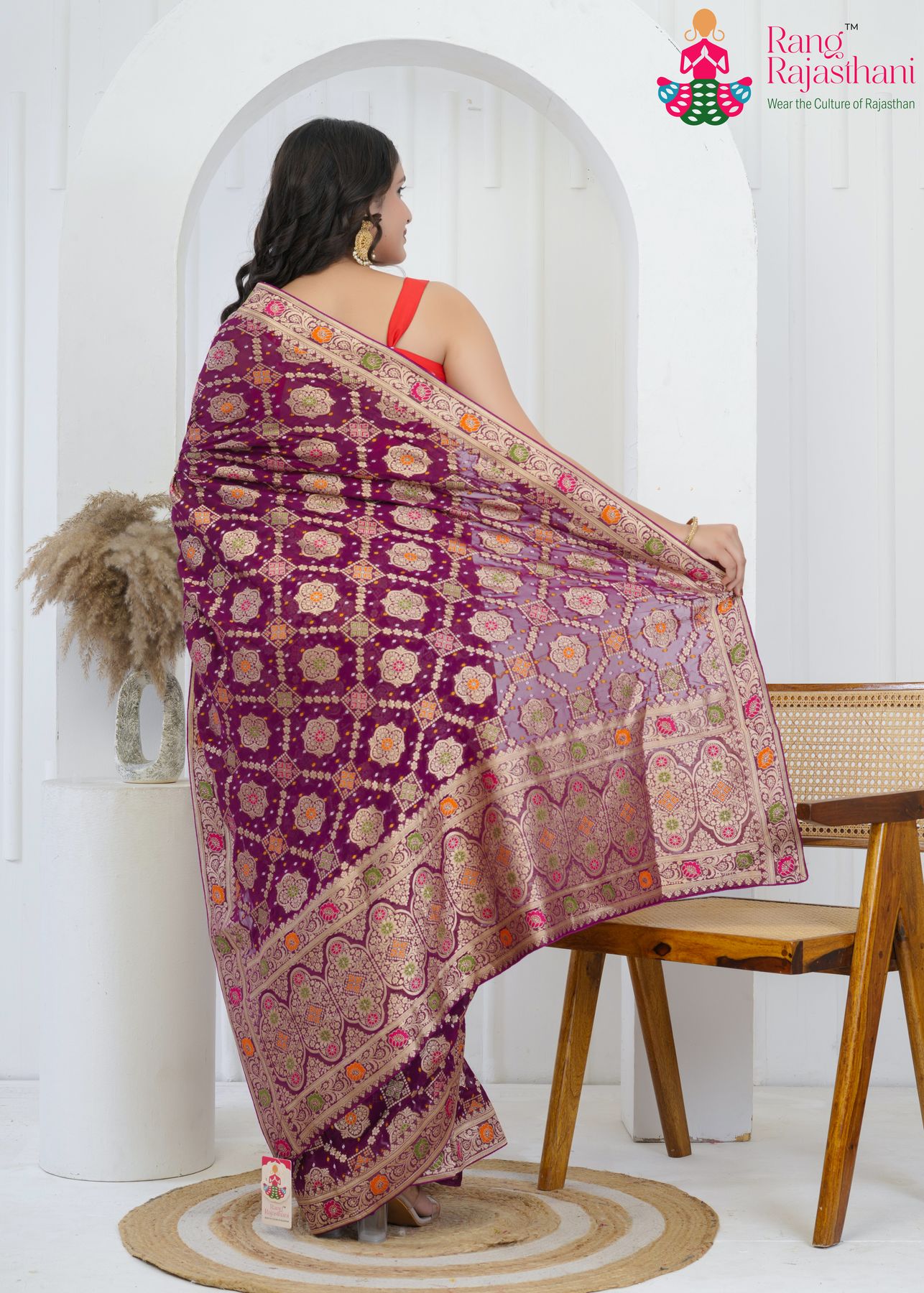 Wine Khaddi Georgette Rhythm Art Saree: Wedding Shine Mode